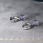 Sterling Silver Genuine Labradorite Stone Beaded Huggie Hoop Earrings, thumbnail 1 of 11