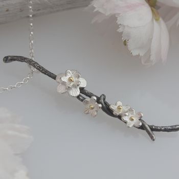 Cherry Blossom Necklace, Silver And Solid Gold Necklace, 3 of 8