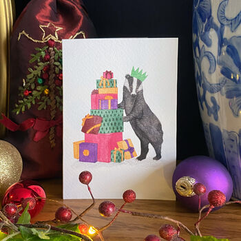 Woodland Christmas: Festive Badger Christmas Card, 2 of 9