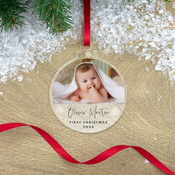 Personalised Baby's 1st Christmas Circular Acrylic Hanging Decoration Bauble, 2 of 2
