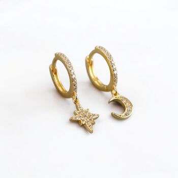 Gold Moon And Star Hoop Earrings, 2 of 5