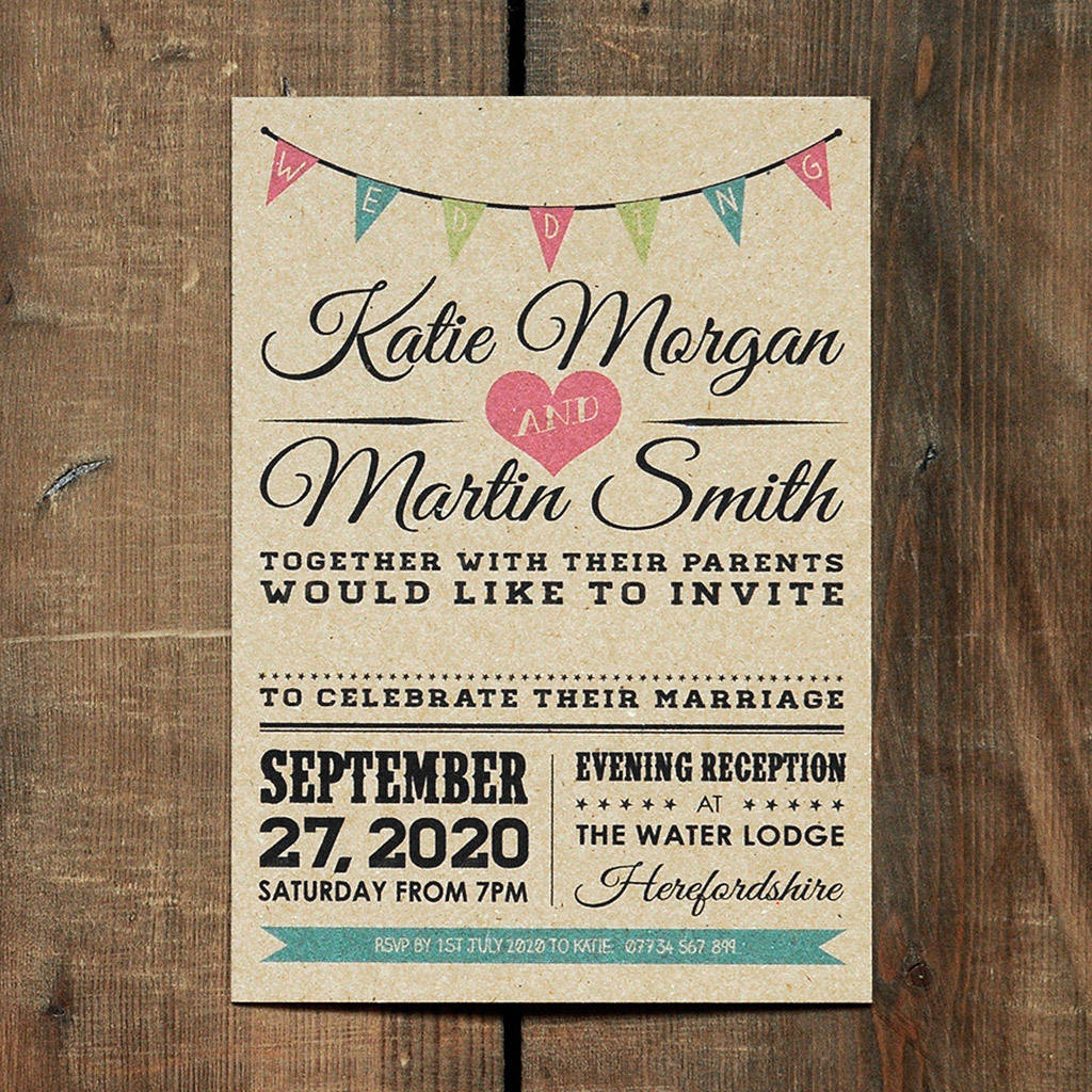 Vintage Bunting Kraft Wedding Invitation By Feel Good ...