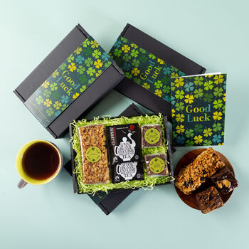 'Good Luck' Flapjack, Brownies And Tea Letterbox, 2 of 3