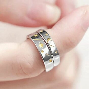 Adjustable Silver Plated Couple Sun Star Promise Rings, 2 of 5