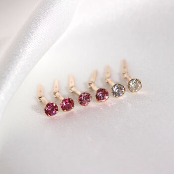 9ct Gold Andralok Stud Earrings With 3mm Crystal, 3 of 10