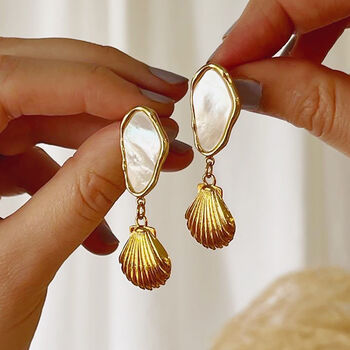 Mother Of Pearl Seashell Charm Earrings, 4 of 7
