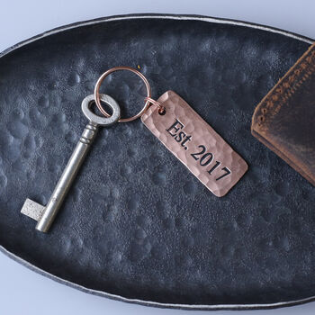 9th Anniversary Copper 'Tag' Keyring. Handmade Anniversary Gift, 5 of 9