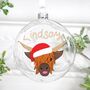 Highland Cow Coo Personalised Christmas Tree Bauble, thumbnail 1 of 4