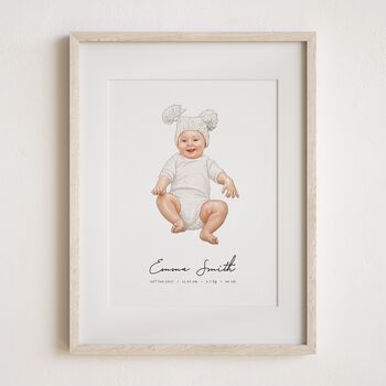 Baby Shower Gift – Personalised First Birthday Hand Drawn Baby Portrait, 7 of 9