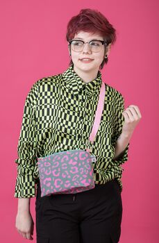 Boxy Crossbody Bag Pink Leopard Print On Teal, 6 of 7