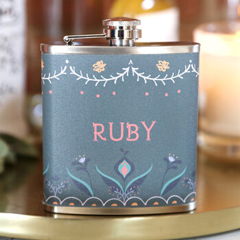 Personalised Floral Folklore Hip Flask, 6 of 7