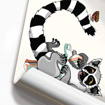 Ring Tailed Lemur Cleaning Teeth, Monkey Bathroom Art, 7 of 7