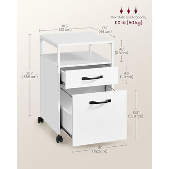 File Cabinet Two Drawers Mobile Office Table Wheels, 2 of 9
