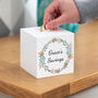 Personalised White Money Box Floral Wreath, thumbnail 1 of 6