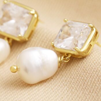 Crystal Stud And Freshwater Pearl Drop Earrings In Gold, 2 of 6