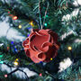 Red Leather Hydrangea Christmas Ball Ornament, thumbnail 1 of 4