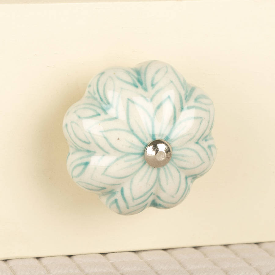 Single Mint Green Wild Flower Ceramic Drawer Pull By Dibor