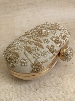 Gold Silk Oval Clutch Bag, 6 of 9