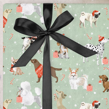 Three Sheets Of Christmas Dogs Wrapping Paper Green, 2 of 2