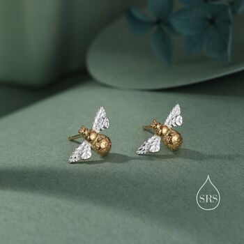 Sterling Silver Bumble Bee Stud Earrings, 3 of 11