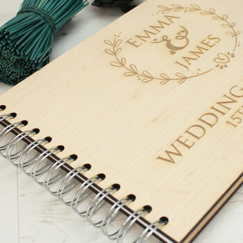 Personalised Wooden Engraved Wreath Wedding Guest Book, 4 of 6