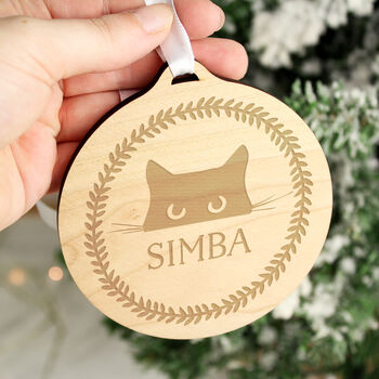 Personalised Cat Round Wooden Bauble, 2 of 3