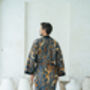 Royal Blue Men's Full Length Batik Kimono Robe, thumbnail 4 of 5