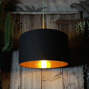 Jet Black Cotton Lampshade With Copper Foil Lining, 2 of 6