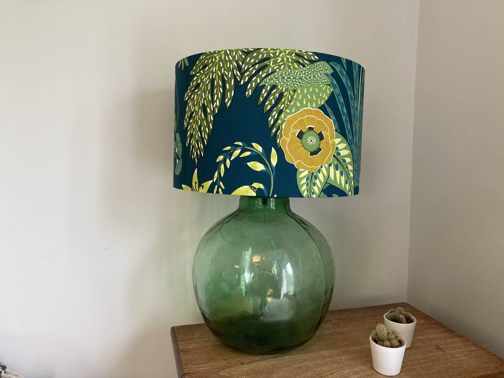 Mustard Flower Teal Lampshade, 1 of 9