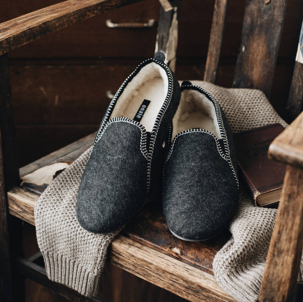 Men's Grey Felt Slippers By ONAIE