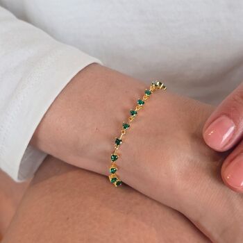 Emerald May Birthstone Heart Tennis Bracelet, 2 of 4