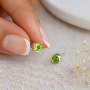 Sterling Silver Peridot Stud Earrings: August Birthstone – 7mm, 3 of 6