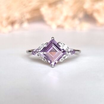 Square Amethyst Ring In Silver And Rose Gold Vermeil, 5 of 12