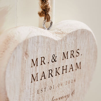 Personalised Wedding Date Wooden Hanging Heart, 2 of 4