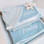 Personalised New Baby Gift Set, Handmade Newborn Blanket And Comforter With Wooden Teether, thumbnail 5 of 6