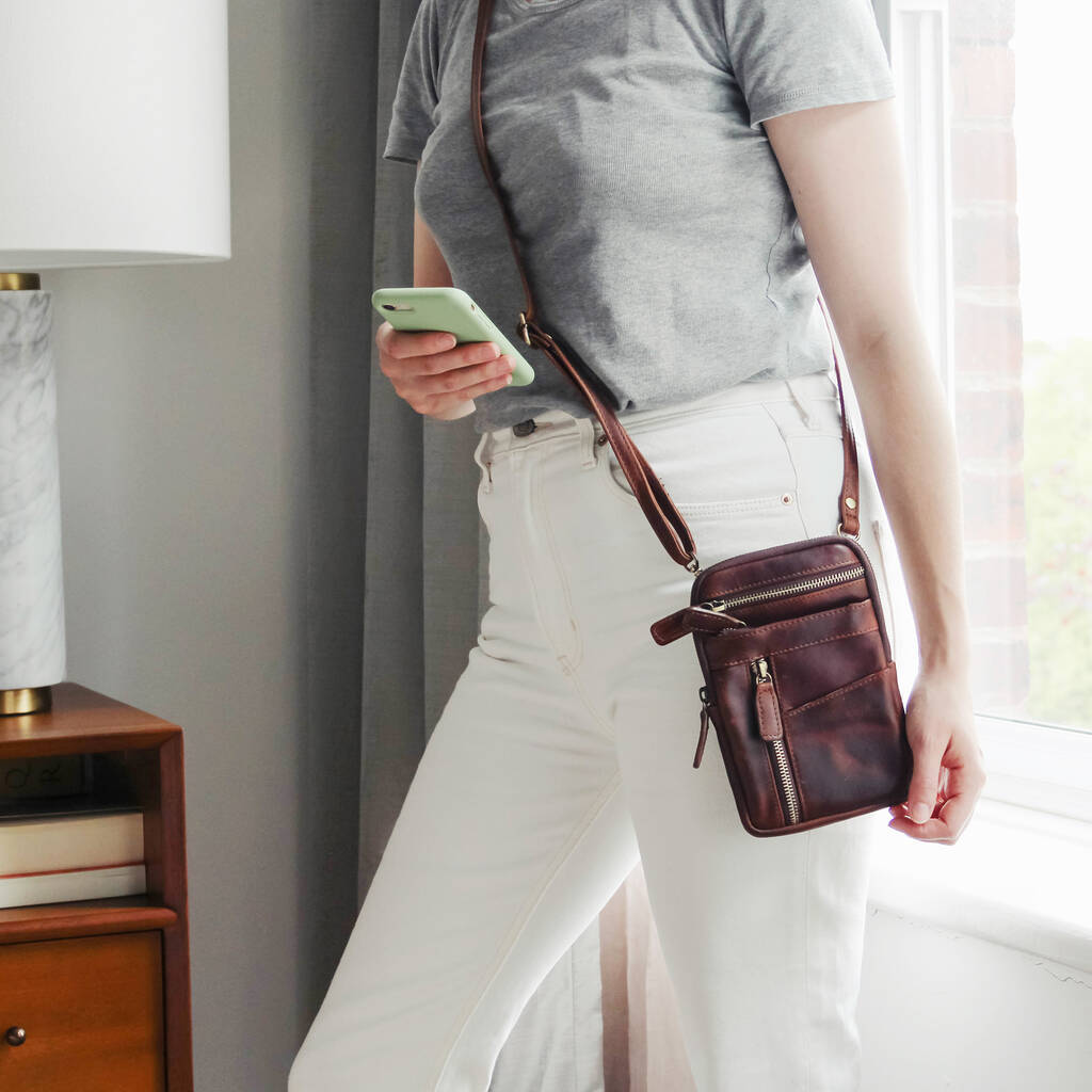 Leather Crossbody Phone Bag, Brown By The Leather Store