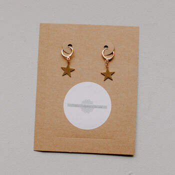 Gold Brass Star Hoop Earrings, 2 of 3