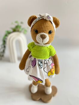 Cute Handmade Teddy Bear With Colourful Dress, 4 of 8