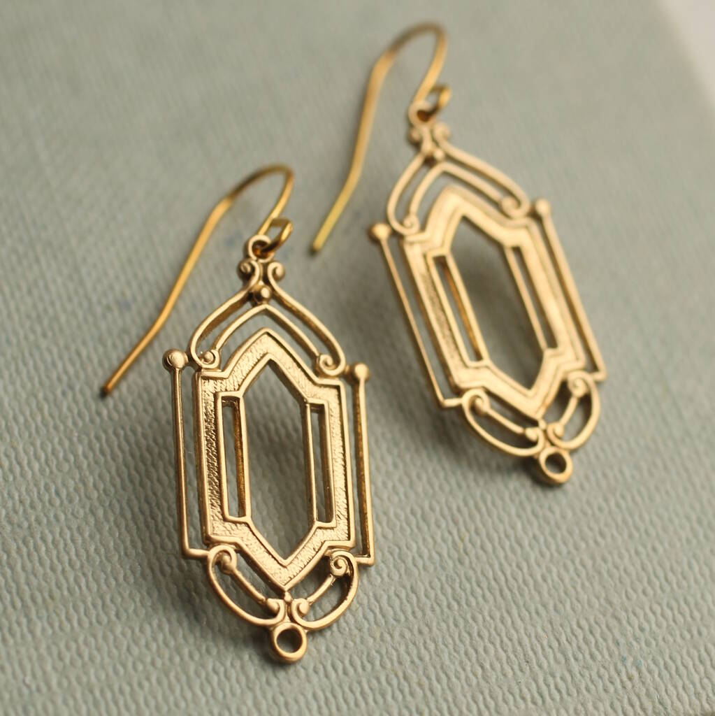 Art Nouveau Deco Gold Drop Earrings, 1 of 7