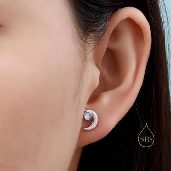 Cresent Moon Moonstone Stud Earrings Sterling Silver, 3 of 12