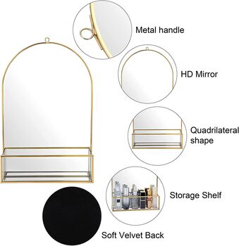 Gold Hanging Wall Mounted Glass Mirror With Shelf, 6 of 7