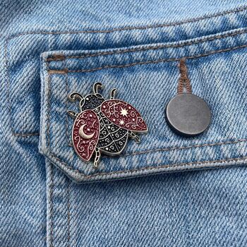 Mystical Ladybird, Ladybug Bettle Enamel Pin, Celestial Moon And Star, 3 of 4