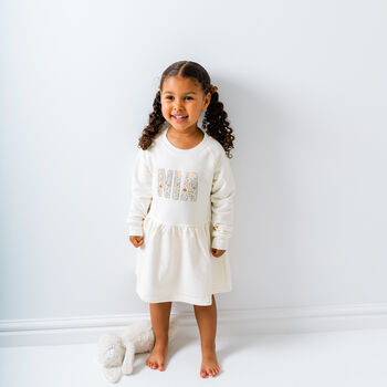 Personalised Girls Dress Natural Name Long Sleeved, 3 of 12