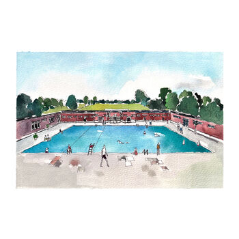 Brockwell Park Lido Print On Watercolour Paper, 3 of 3