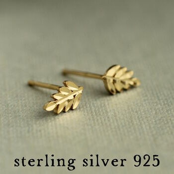 Gold Fern Leaf Stud Earrings, 4 of 7