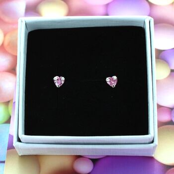 Silver Heart Ear Studs Set With Cubic Zirconia, 4 of 5
