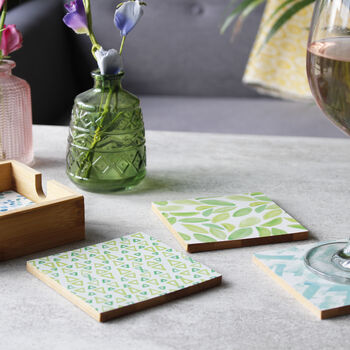 Set Of Patterned Bamboo Coasters For Him, 4 of 12