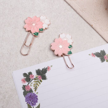 Pink Flower Paper Clip, Metal Paperclip, Bookmark Or Office Stationery, 2 of 2