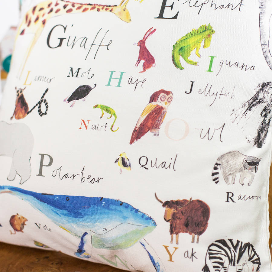 Animal Alphabet Cushion By Faye Bradley Illustration