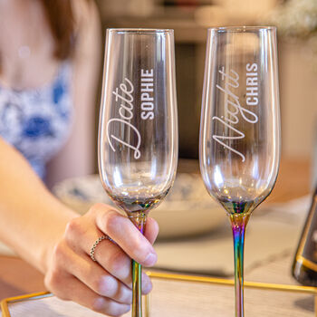 Personalised Date Night Metallic Champagne Flute Set, 2 of 4